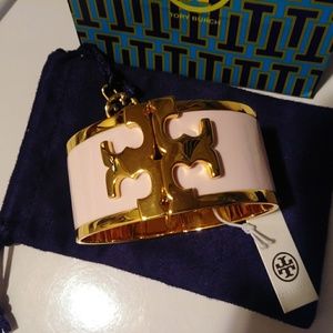 Tory Burch Raised Logo Wide Bangle Pink